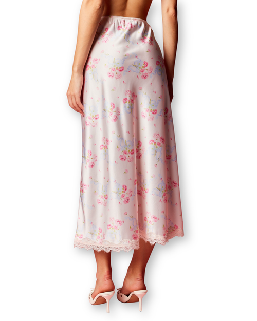 Blush Bloom Lace Trim Satin Skirt