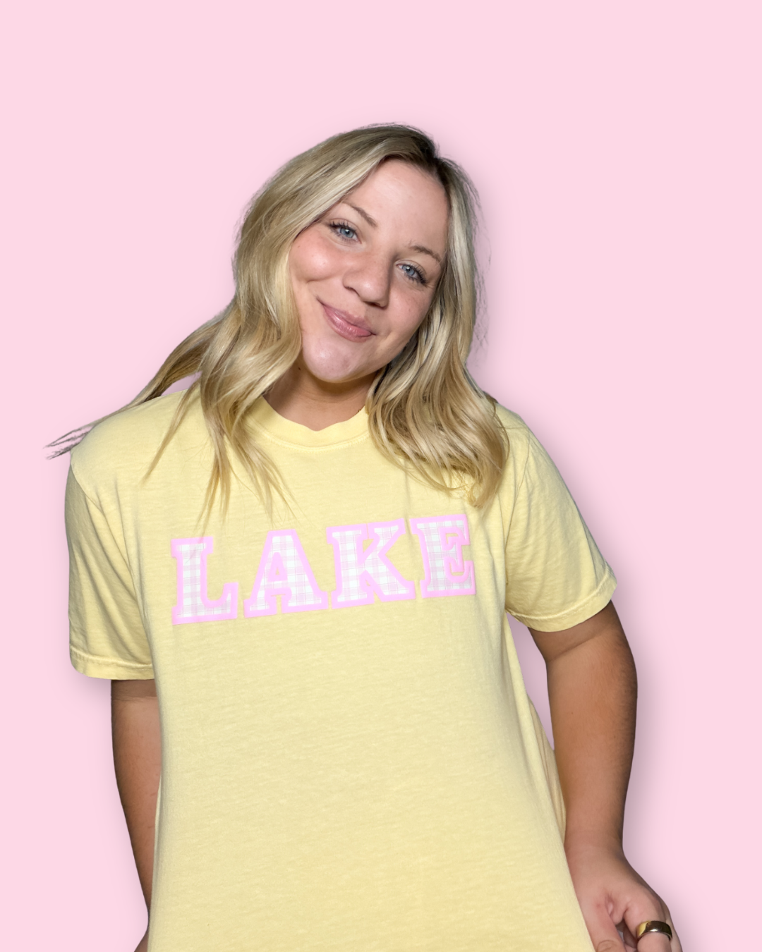 Pink Plaid Lake Tee