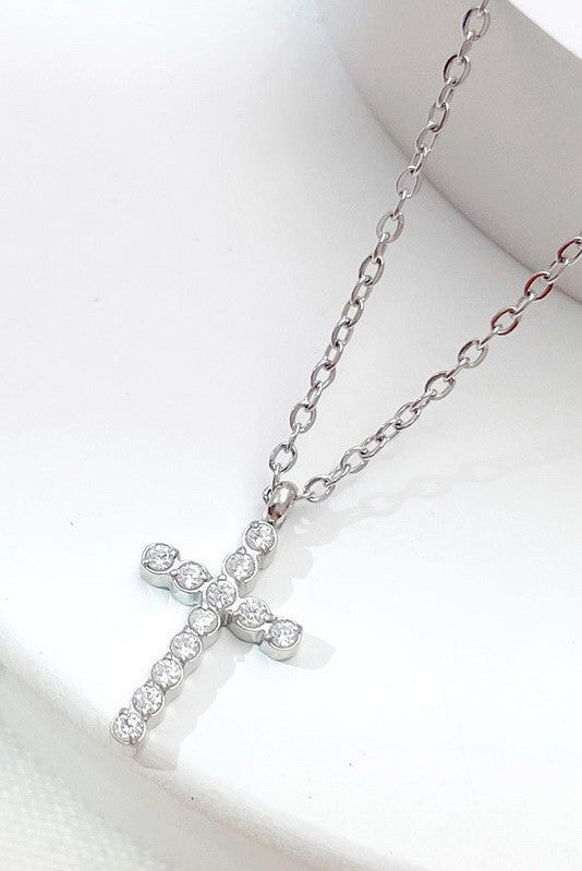 Silver Rhinestone Cross Necklace